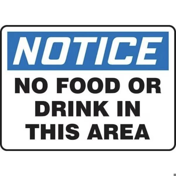 Accuform No Food Or Drink In This Area, Adhesive Poly, 7 in x 10 in, Adhesive FRMHSK801VS - main